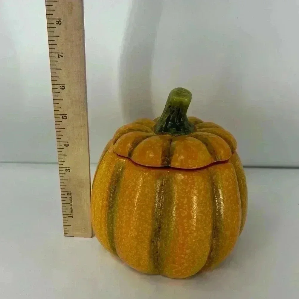 VINTAGE HALLOWEEN CERAMIC PUMPKIN DECOR SHELF STORAGE CENTER PIECE CANDY BOWL